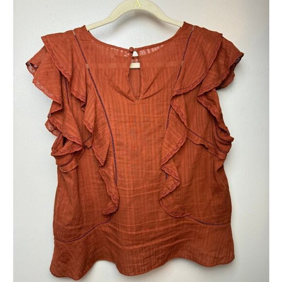 Veronica Beard Aira Ruffle Top in Rust Sz. 12 - Picture 5 of 8